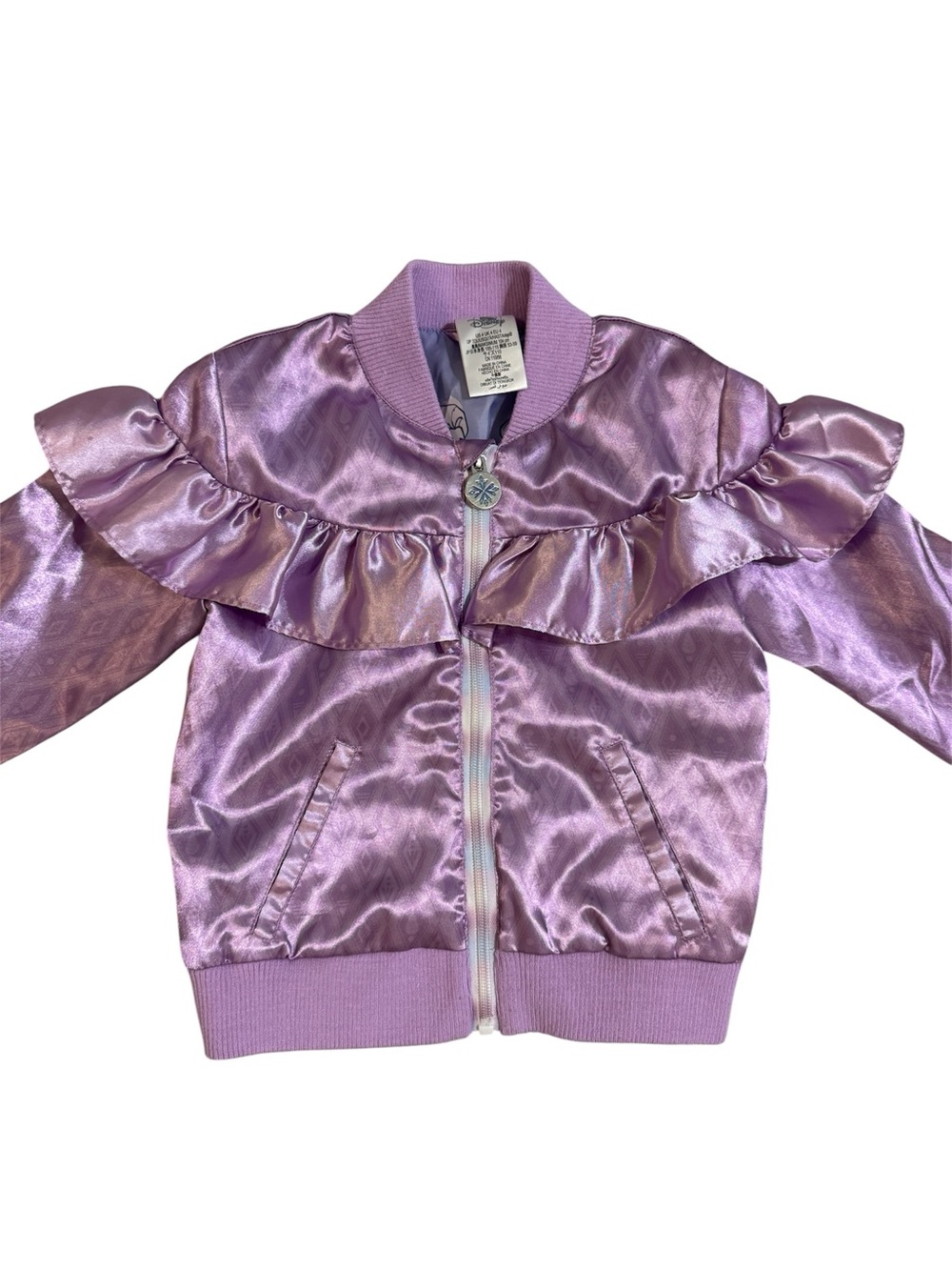 Disney Frozen Lilac Satin Ruffle Bomber Jacket size 4T - Picture 2 of 5